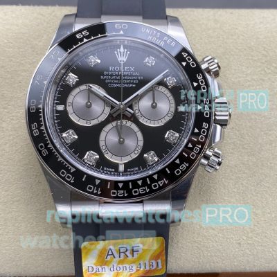 ARF Super Replica Rolex Cosmo Daytona 4131 Black Diamond Dial Rubber Strap Watch 